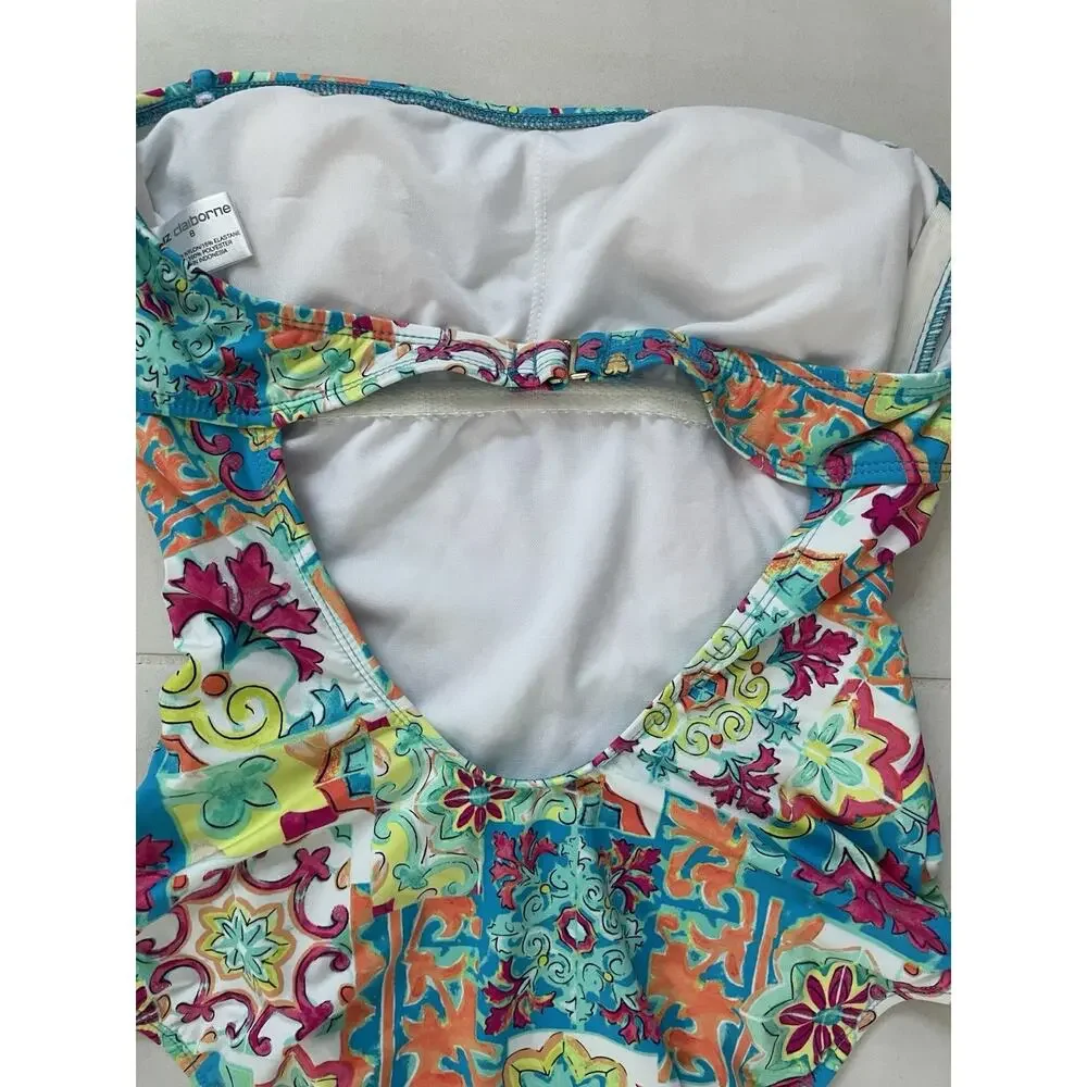 Liz Claiborne Swimsuit One Piece Patchwork Beach Summer FLAW